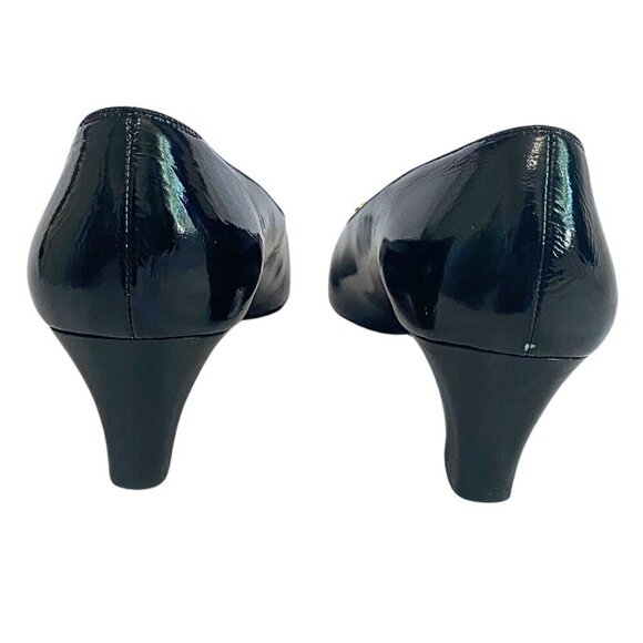 SALVATORE FERRAGAMO BLACK PATENT LEATHER GOLD METALLIC BUCKLE PUMPS - 9A - Picture 3 of 9